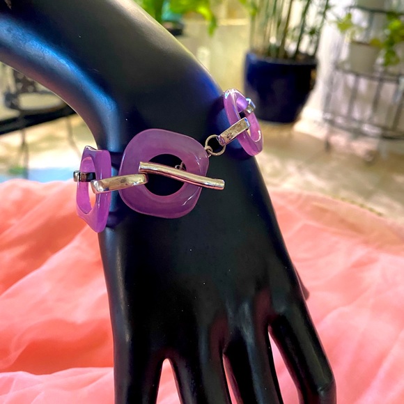 PURLE JADE INTERLOCKING SS BRACELET - Picture 2 of 8